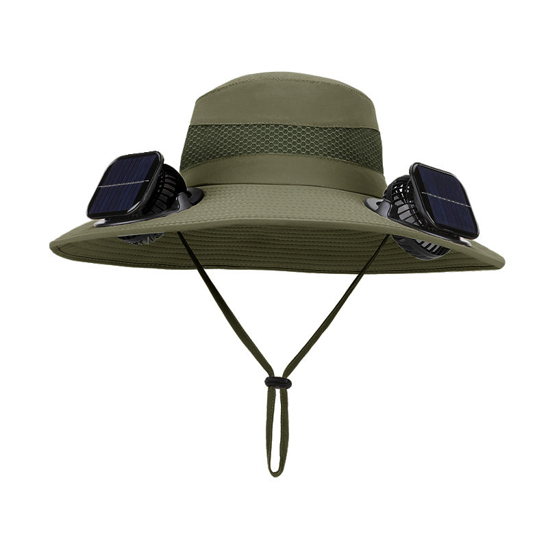 Solar-powered dual-fan breathable fisherman's hat