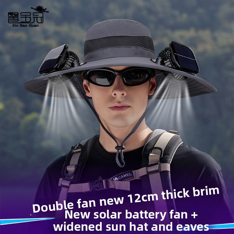 Solar-powered dual-fan breathable fisherman's hat