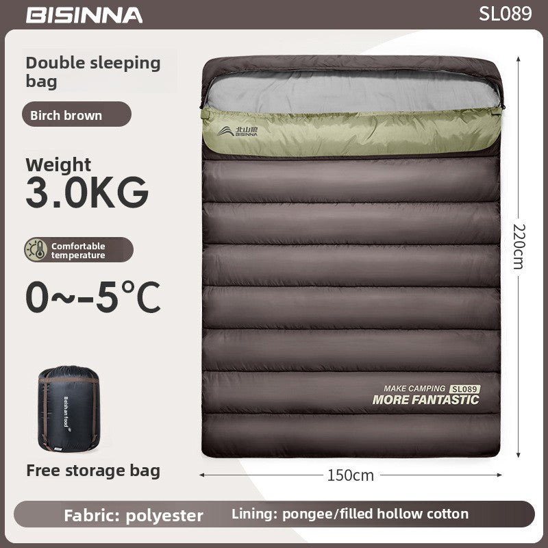 A thick portable sleeping bag for double camping to keep warm in winter
