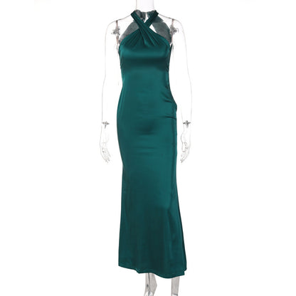 Solid-color sleeveless backless dress