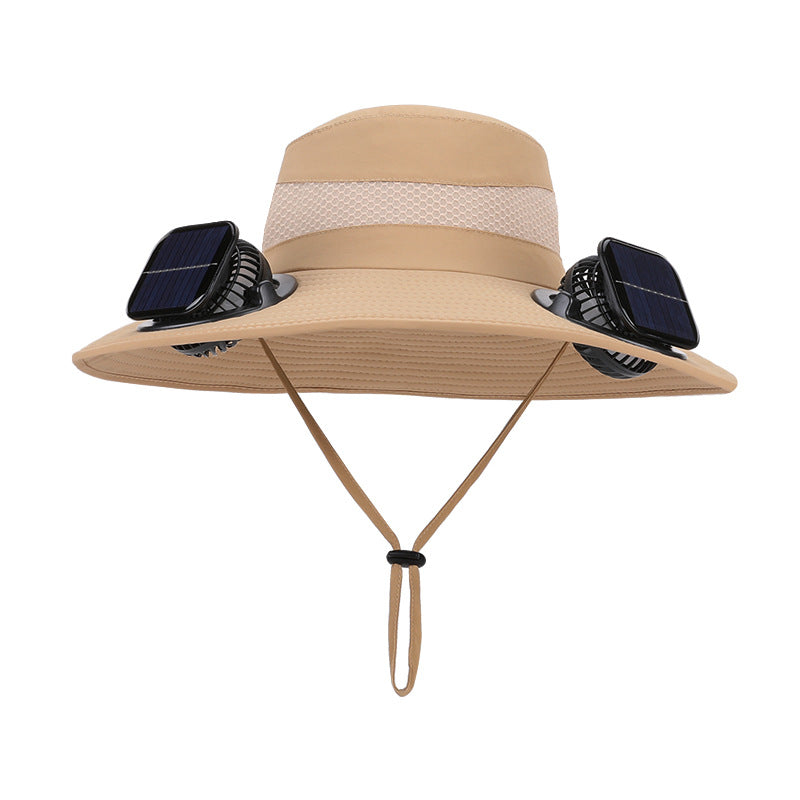 Solar-powered dual-fan breathable fisherman's hat