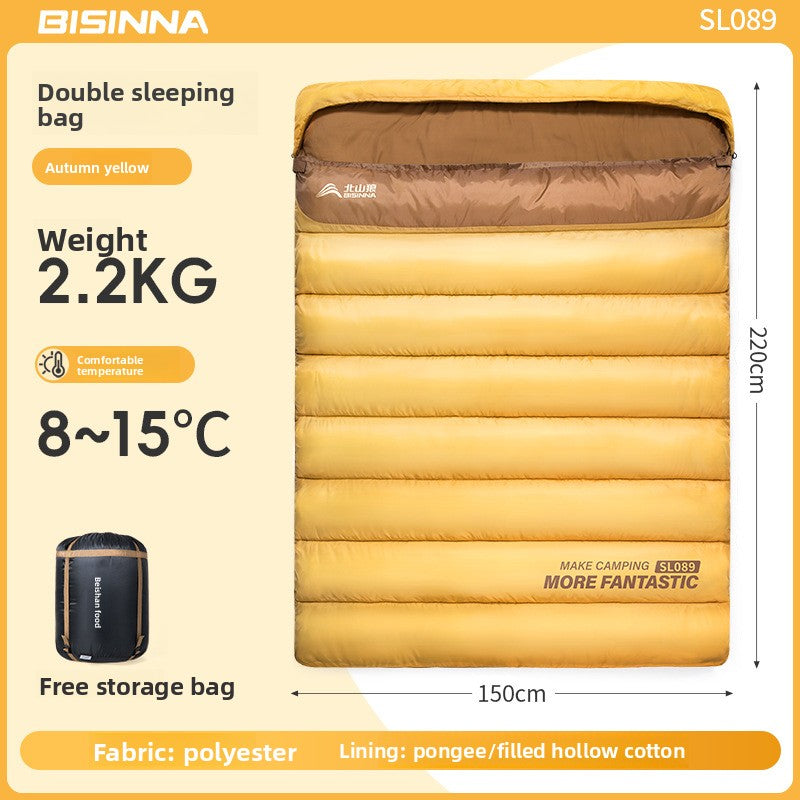 A thick portable sleeping bag for double camping to keep warm in winter