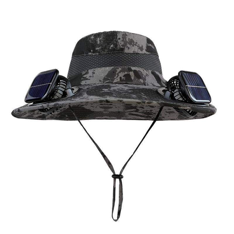 Solar-powered dual-fan breathable fisherman's hat