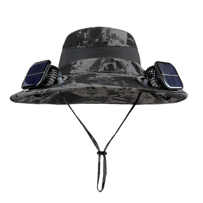 Solar-powered dual-fan breathable fisherman's hat