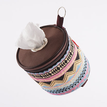 Outdoor camping folding ethnic-style tissue box storage bag