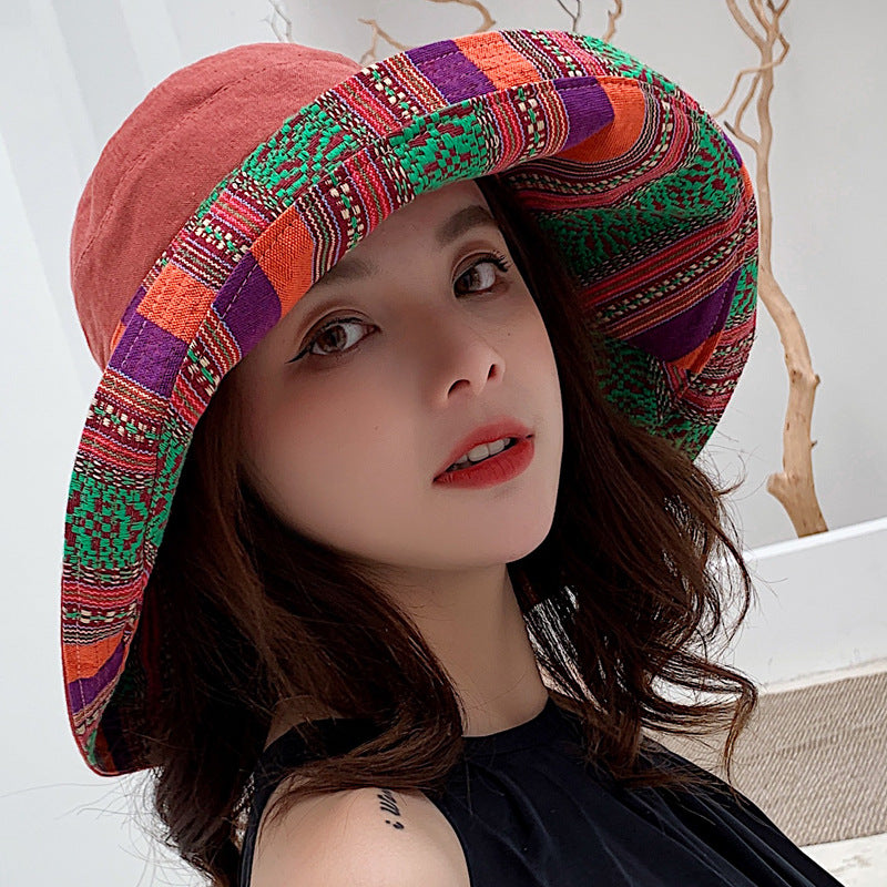 Summer ethnic style double-sided sun hat