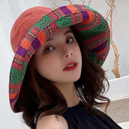 Summer ethnic style double-sided sun hat