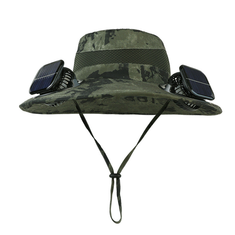 Solar-powered dual-fan breathable fisherman's hat