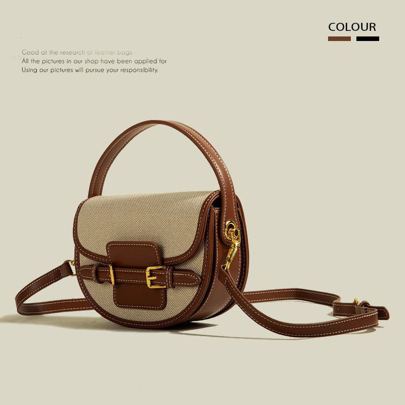 Retro-textured crossbody saddle bag
