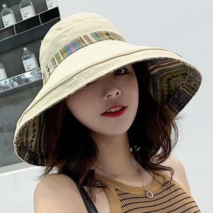 Summer ethnic style double-sided sun hat