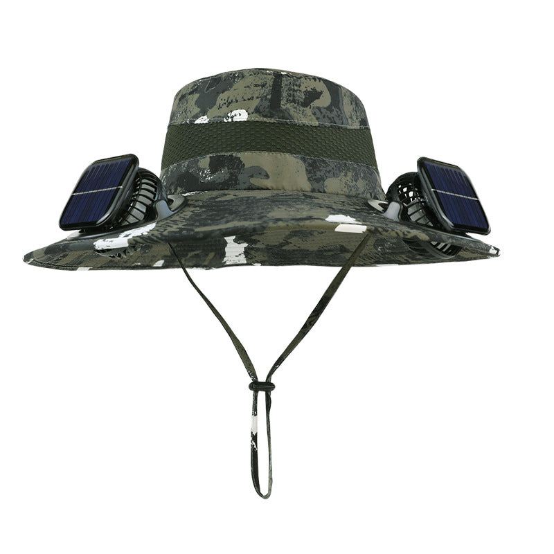 Solar-powered dual-fan breathable fisherman's hat