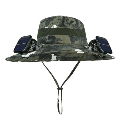Solar-powered dual-fan breathable fisherman's hat