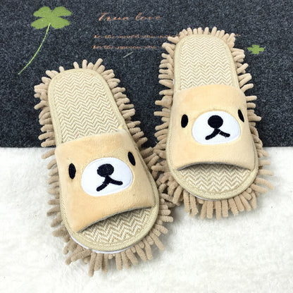 Flower-patterned wooden floor lazy person mopping and mopping slippers