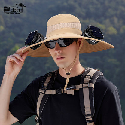 Solar-powered dual-fan breathable fisherman's hat