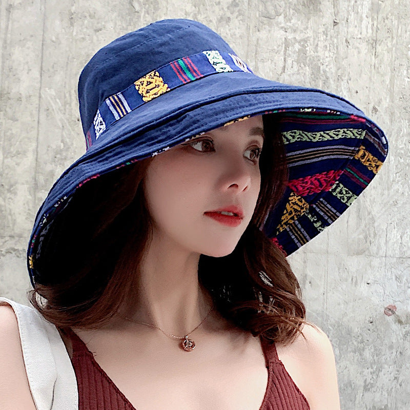 Summer ethnic style double-sided sun hat