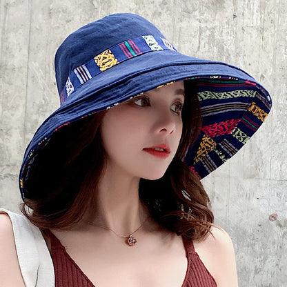 Summer ethnic style double-sided sun hat