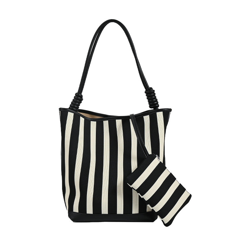 Black and White Stripe High-grade Bucket Bag