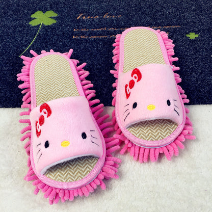Flower-patterned wooden floor lazy person mopping and mopping slippers
