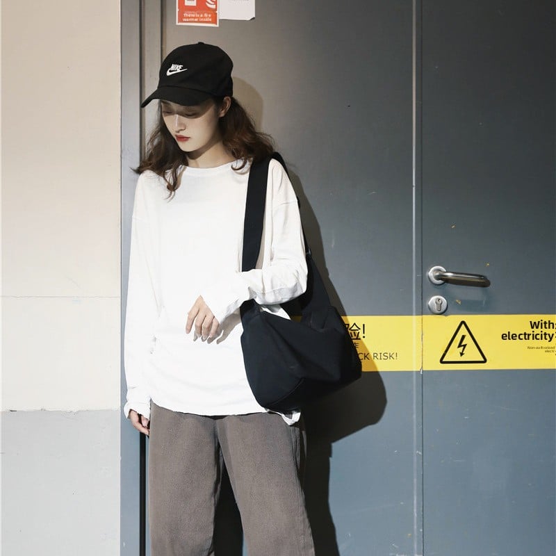 2023 New Japanese and Korean Style Simple Solid Color Shoulder Crossbody Bag Waterproof Oxford Cloth Lightweight Women's Bag Couple's Bag