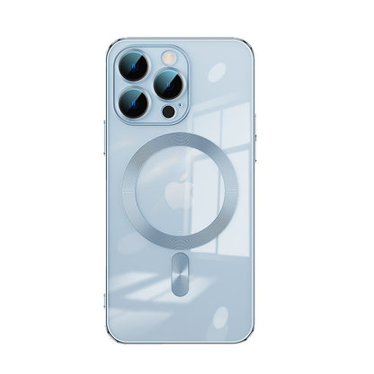 The phone case is magnetically electroplated and transparent