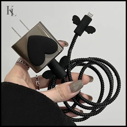 Black Love Bow 5pcs Charging Data Cable Protector