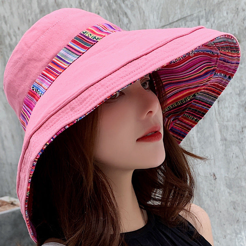 Summer ethnic style double-sided sun hat