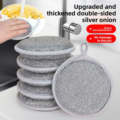 Double-sided silver wire dishwashing sponge