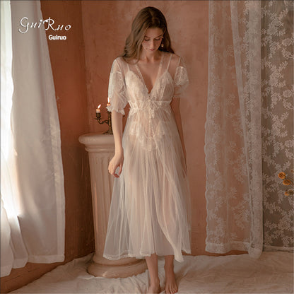 Long pajama see-through nightgown set