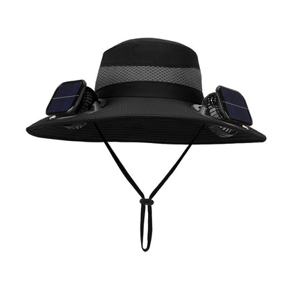 Solar-powered dual-fan breathable fisherman's hat
