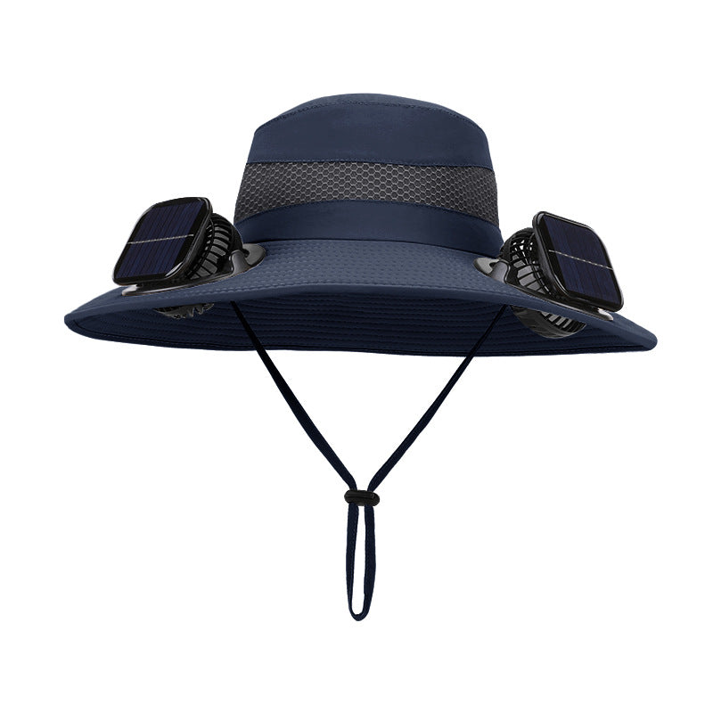 Solar-powered dual-fan breathable fisherman's hat