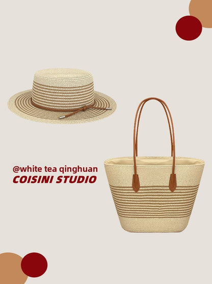 Handwoven Bag Large Capacity Straw Handbag Women's Sun Shade Straw Hat Casual Fashion Easiest for match Shoulder Bag