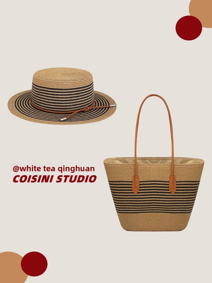 Handwoven Bag Large Capacity Straw Handbag Women's Sun Shade Straw Hat Casual Fashion Easiest for match Shoulder Bag