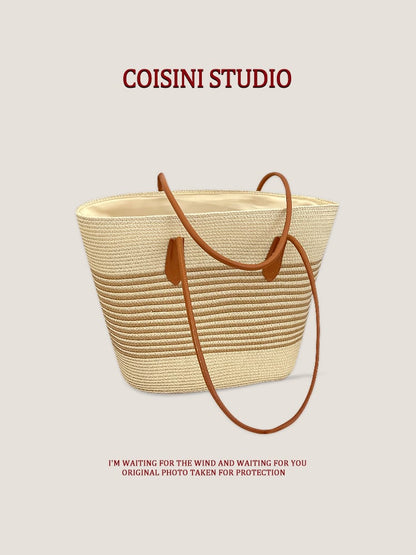 Handwoven Bag Large Capacity Straw Handbag Women's Sun Shade Straw Hat Casual Fashion Easiest for match Shoulder Bag