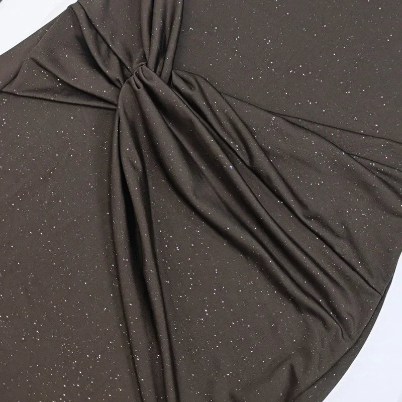 European and American style cross-border autumn and winter new hot-selling slant shoulder long sleeve hip dress fashion sexy pleated slim dress