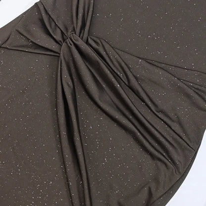 European and American style cross-border autumn and winter new hot-selling slant shoulder long sleeve hip dress fashion sexy pleated slim dress