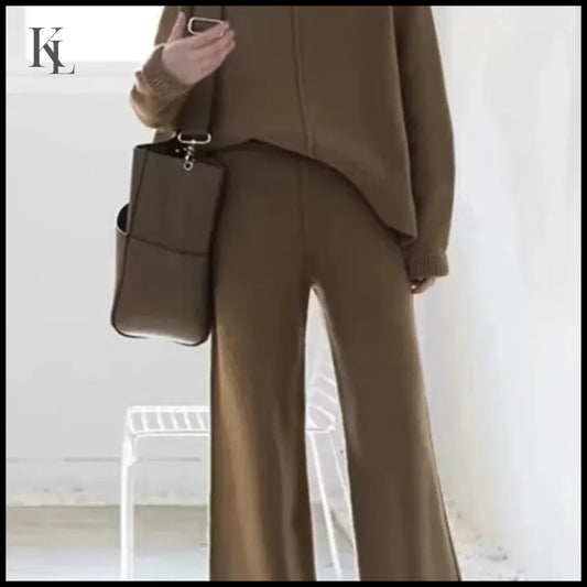 Elegant Knitted Two-Piece Set Casual Knit Pullover Pants