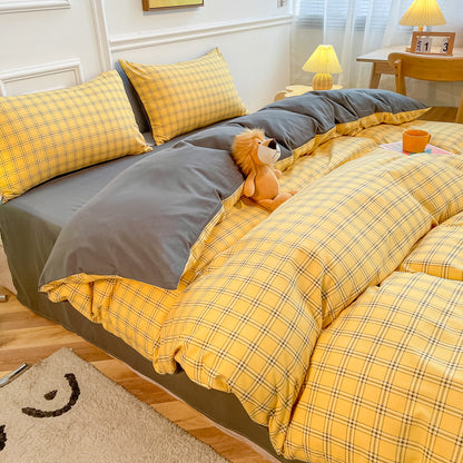 Button-style washed cotton four-piece bedding set