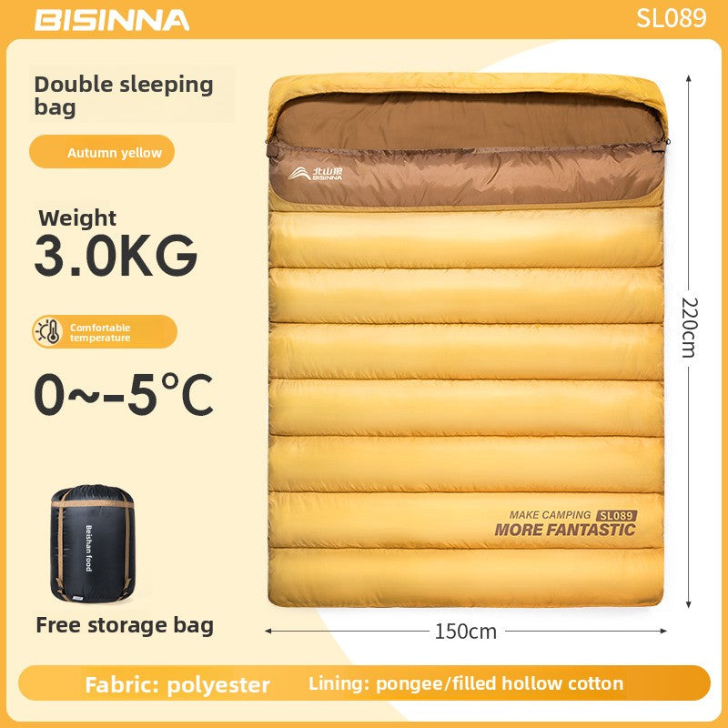A thick portable sleeping bag for double camping to keep warm in winter
