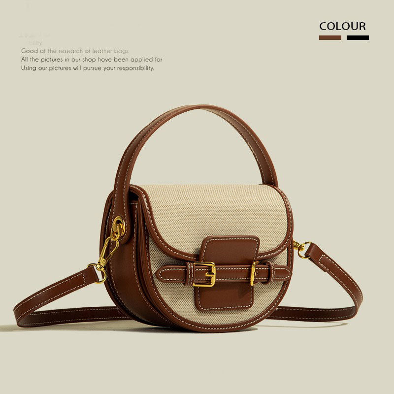 Retro-textured crossbody saddle bag