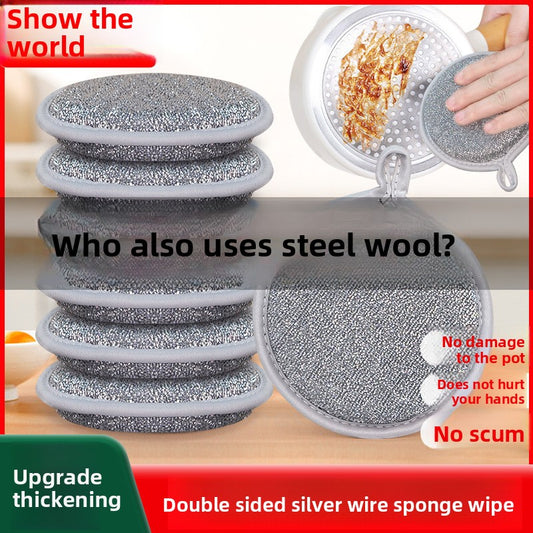 Double-sided silver wire dishwashing sponge