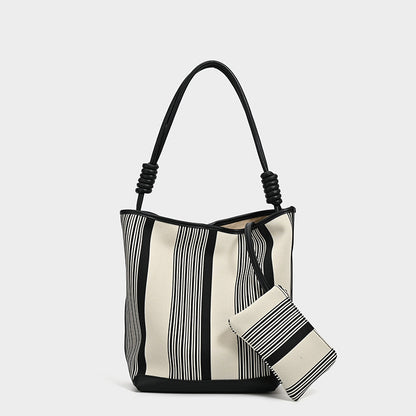 Black and White Stripe High-grade Bucket Bag