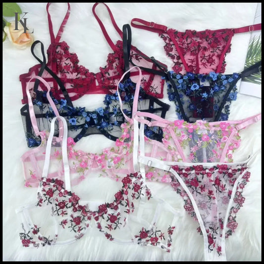 Floral Lingerie Exotic Suit Bra Set Push-ups