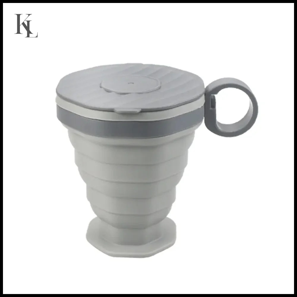 Folding Portable Coffee Cup Outdoor with Lid Grey PP bag