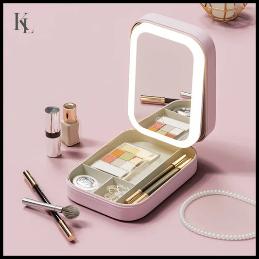 LED Mirror Makeup Brushes & Portable Storage Box