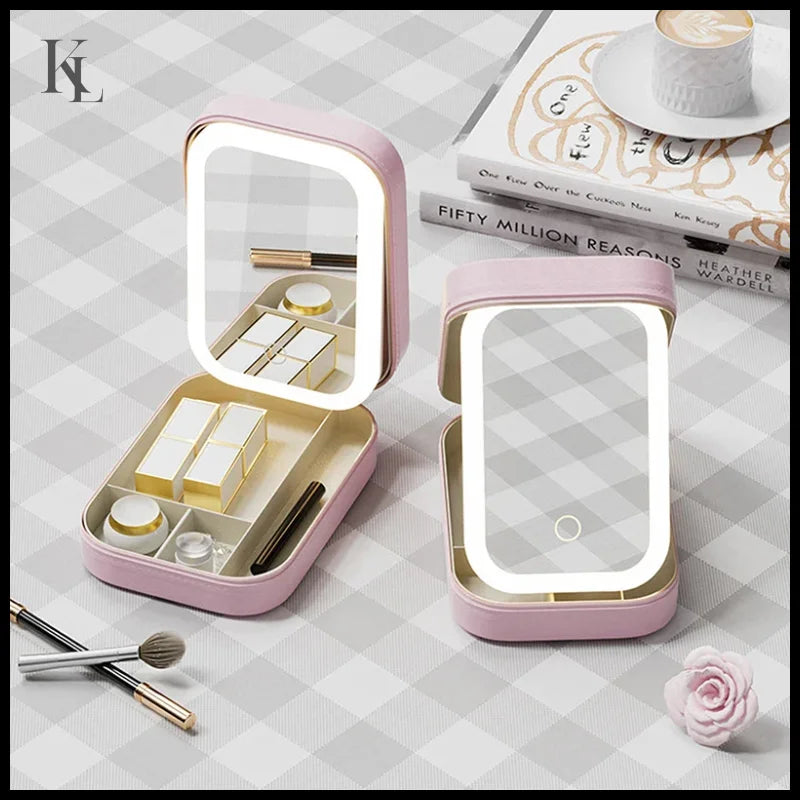 Multifunctional LED Light Cosmetic Mirror Jewelry And Cosmetics Storage Box
