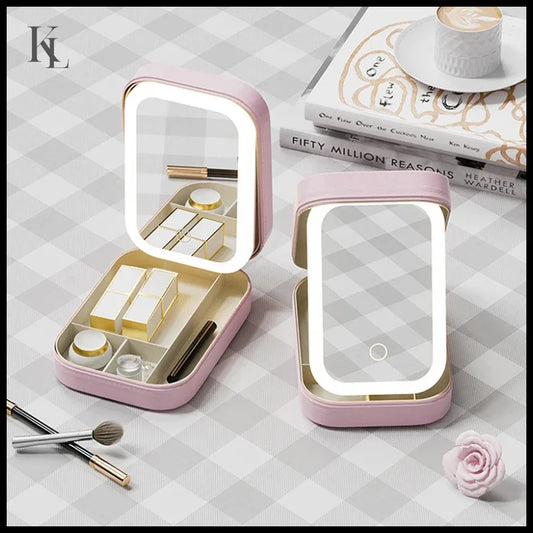 Multifunctional LED Light Cosmetic Mirror Jewelry And Cosmetics Storage Box
