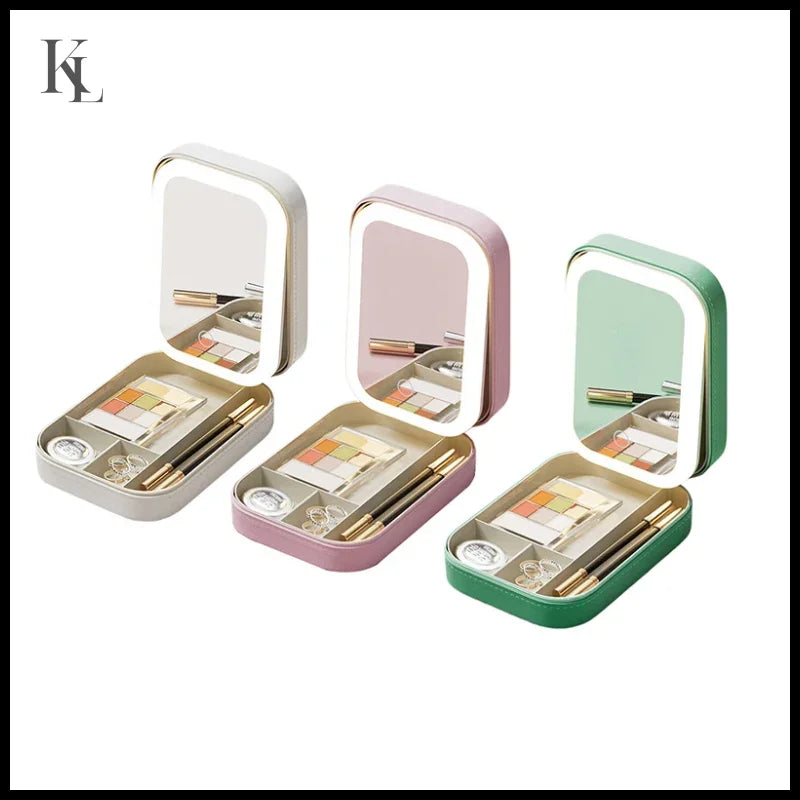 Multifunctional LED Light Cosmetic Mirror Jewelry And Cosmetics Storage Box