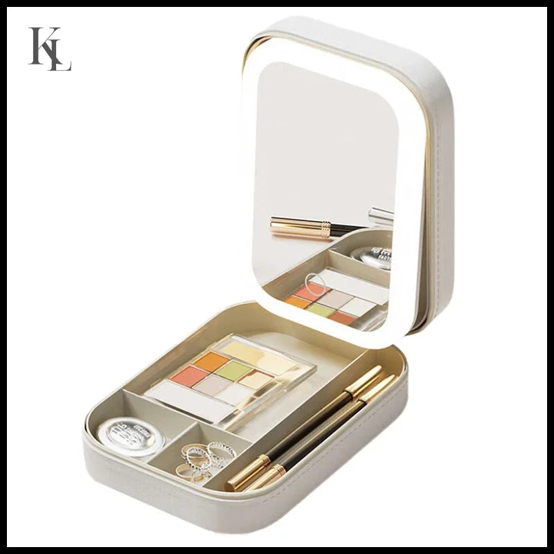 Multifunctional LED Light Cosmetic Mirror Jewelry And Cosmetics Storage Box White