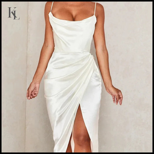 Newasia Satin Spaghetti Strap Midi Dress