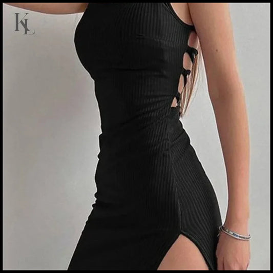 Sexy Black Bodycon Dress Sleeveless High Split